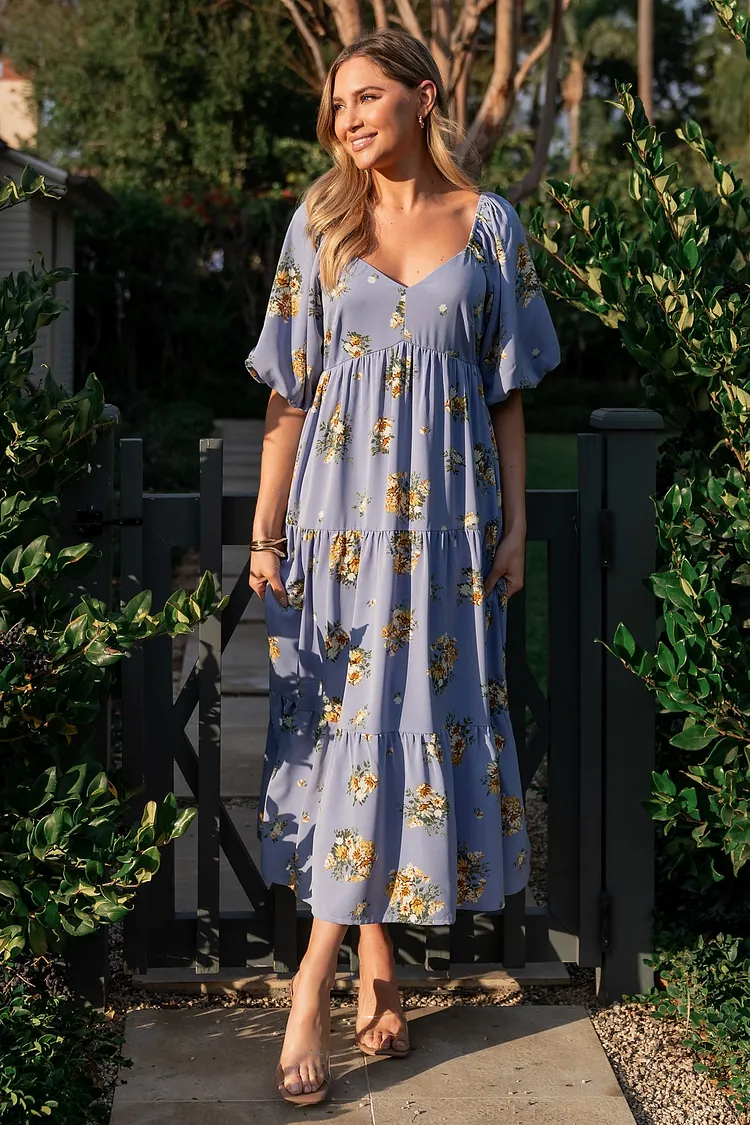 Dress - Blue and Golden Floral