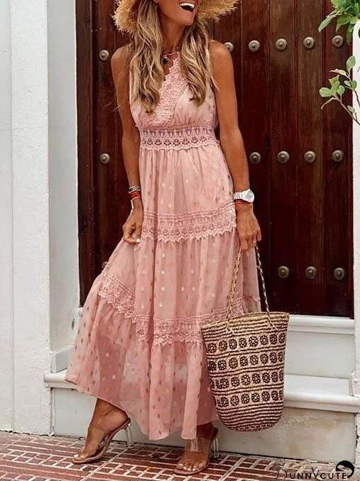 Casual V Neck Sleeveless Maxi Dress