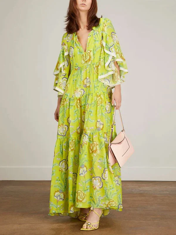 Flutter Sleeves Tiered Women's Dress