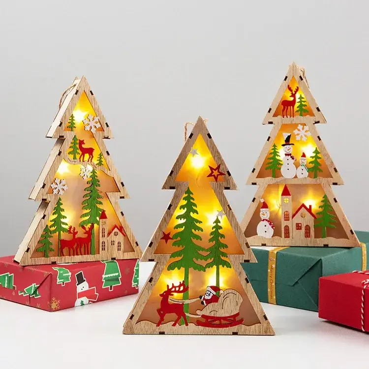 LED Wooden Christmas Tree Decorative Lights