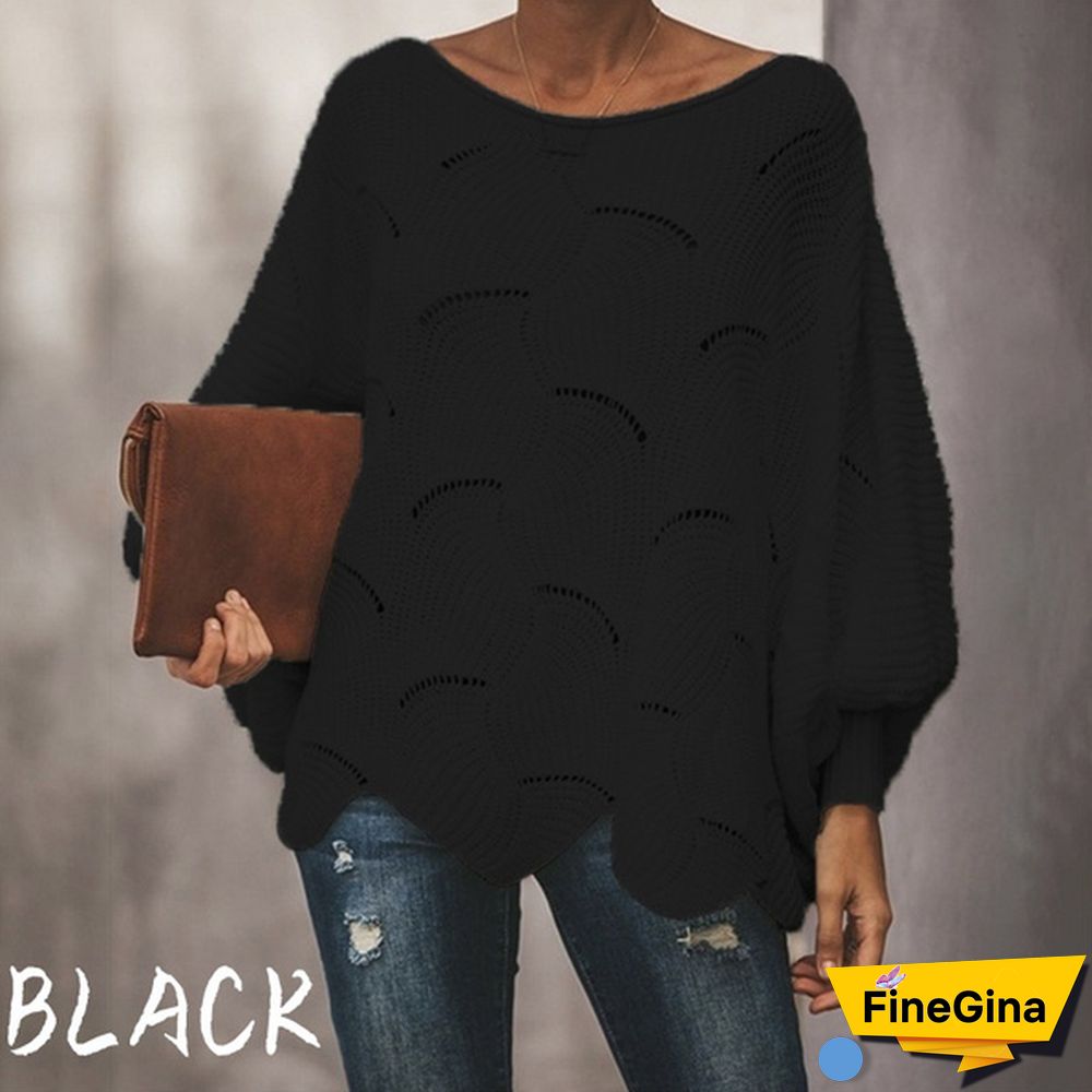 Women Plus Size Fashions Pure Color Hollow Out Bat Sleeve Loose Sweaters Ladies Autumn Winter Pullovers Tops S-5XL