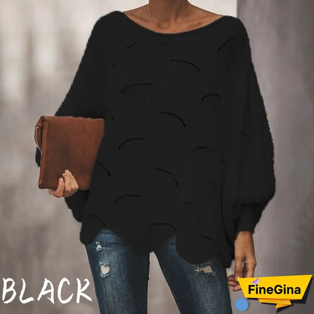 Women Plus Size Fashions Pure Color Hollow Out Bat Sleeve Loose Sweaters Ladies Autumn Winter Pullovers Tops S-5XL