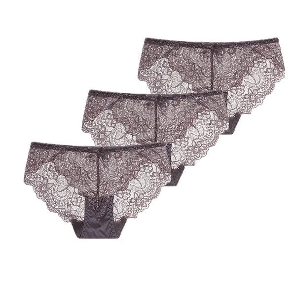 3Pcs/Lot Sexy Lace Underwear Women Transparent Low Waist Panties Cotton Crotch Briefs for Girls Breathable Seamless Lingeries