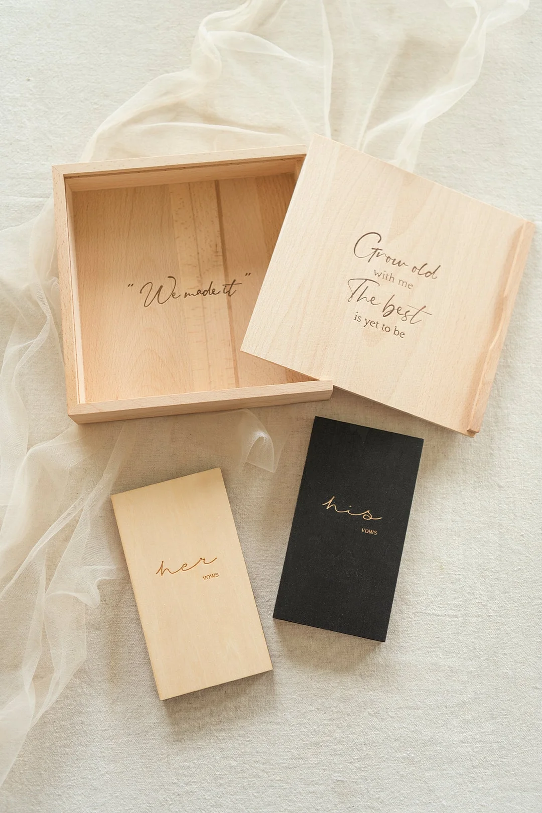 Wooden His & Her Vow Books With Keepsake