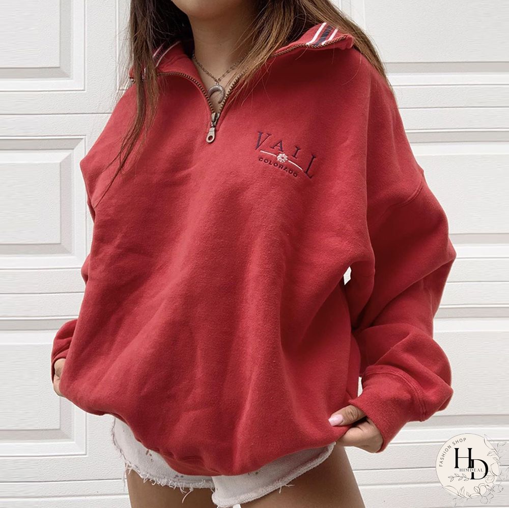 Womens Casual Standing Collar Loose Sweatshirt