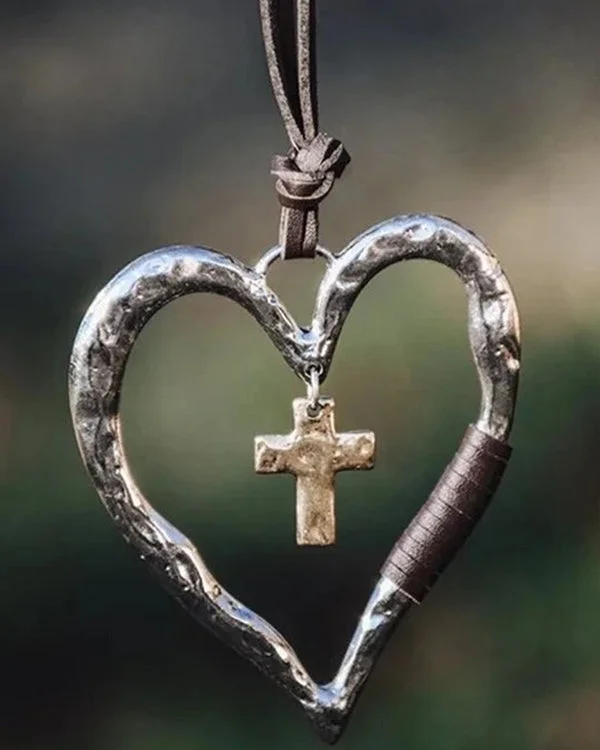Vintage Cross Love Heart Pendant Necklace