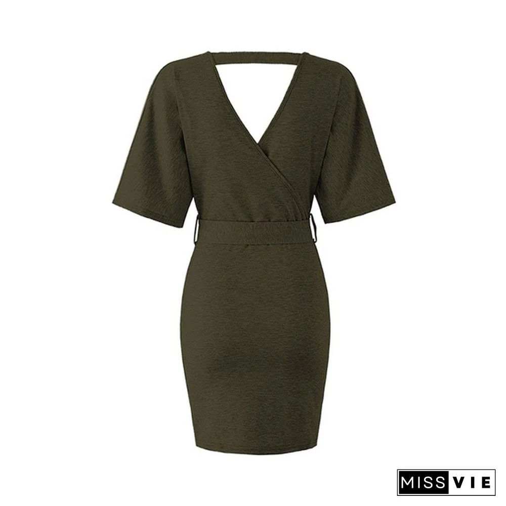 Women's Spring And Summer V-Neck Dress Hip Skirt