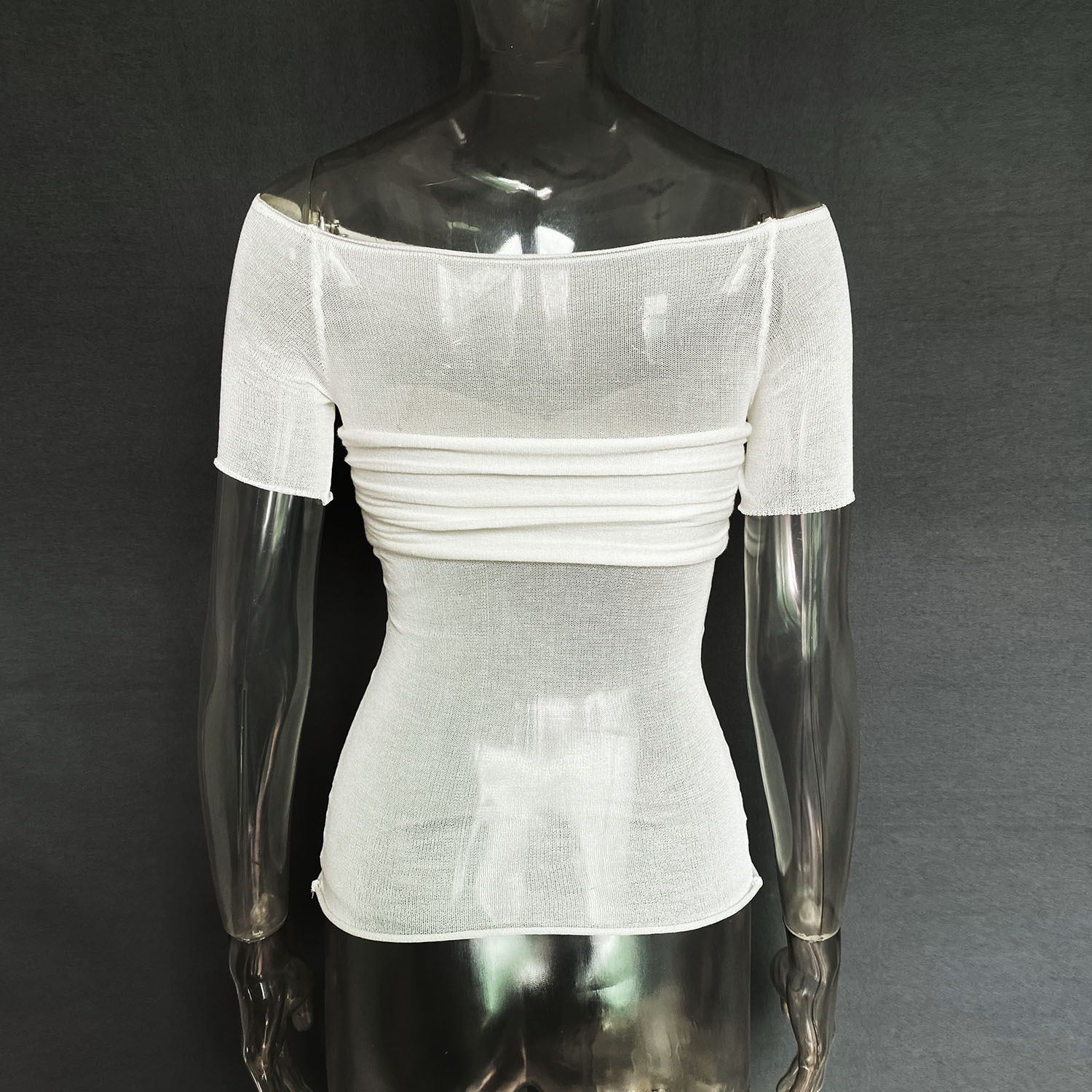 Ootddress Short Sleeve Mesh Top Shirt For Women Off-Shoulder See-Through Knit Sexy Pullover Summer Sheer New 2025 Ladies T-shirt