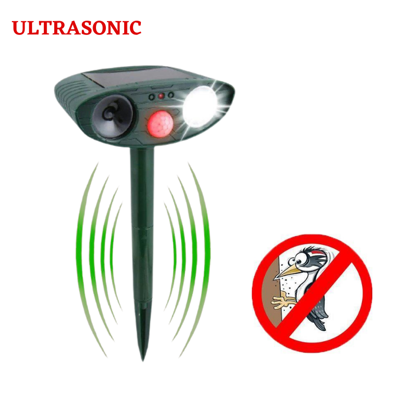 Woodpecker Outdoor Ultrasonic Repeller - Solar Powered Ultrasonic Animal & Pest Repellant - Get Rid of Woodpeckers in 48 Hours