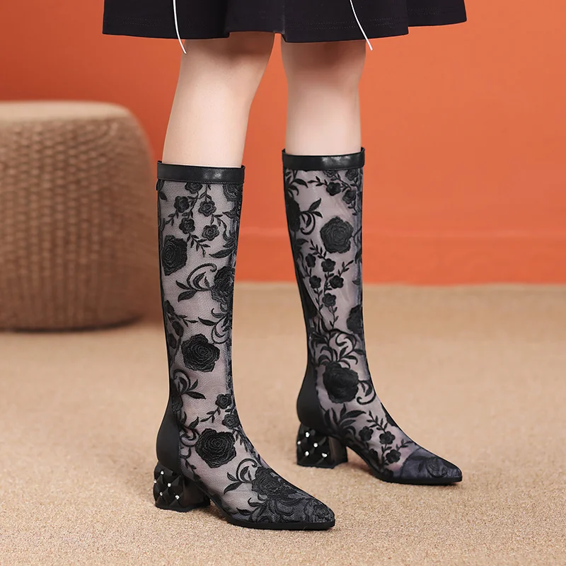 Genuine Leather High Barrel Embroidered Sandals-PABIUYOU- Women's Fashion Leader