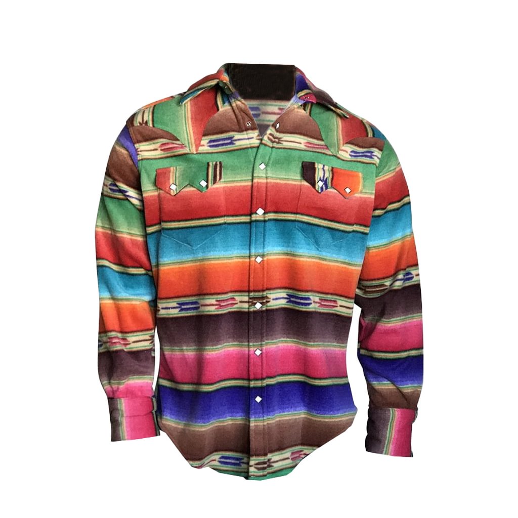 Western Vintage Rainbow Print Shirt Jacket