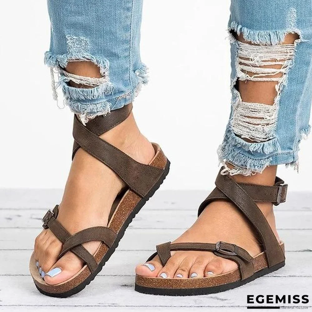 Basic Women's Summer Sandals Plus Size PU Leather Beach Flat Sandals | EGEMISS