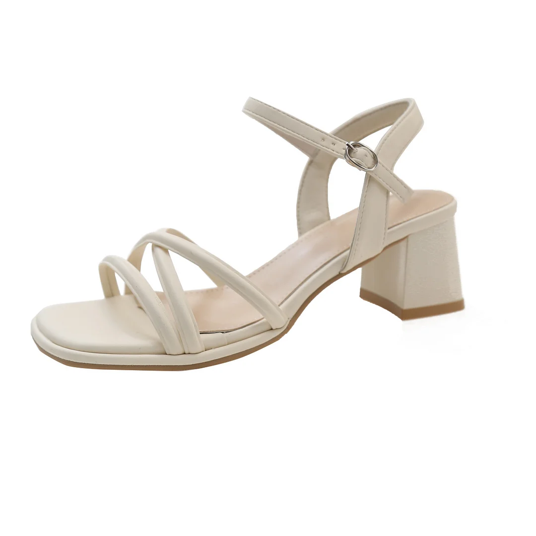 Woherb Woherb Female Summer 2024 New Fashion Fashion A Word Belt With Thick Heel Fairy Wind Match Skirt Roman Women's Shoes-Outfit Ideas