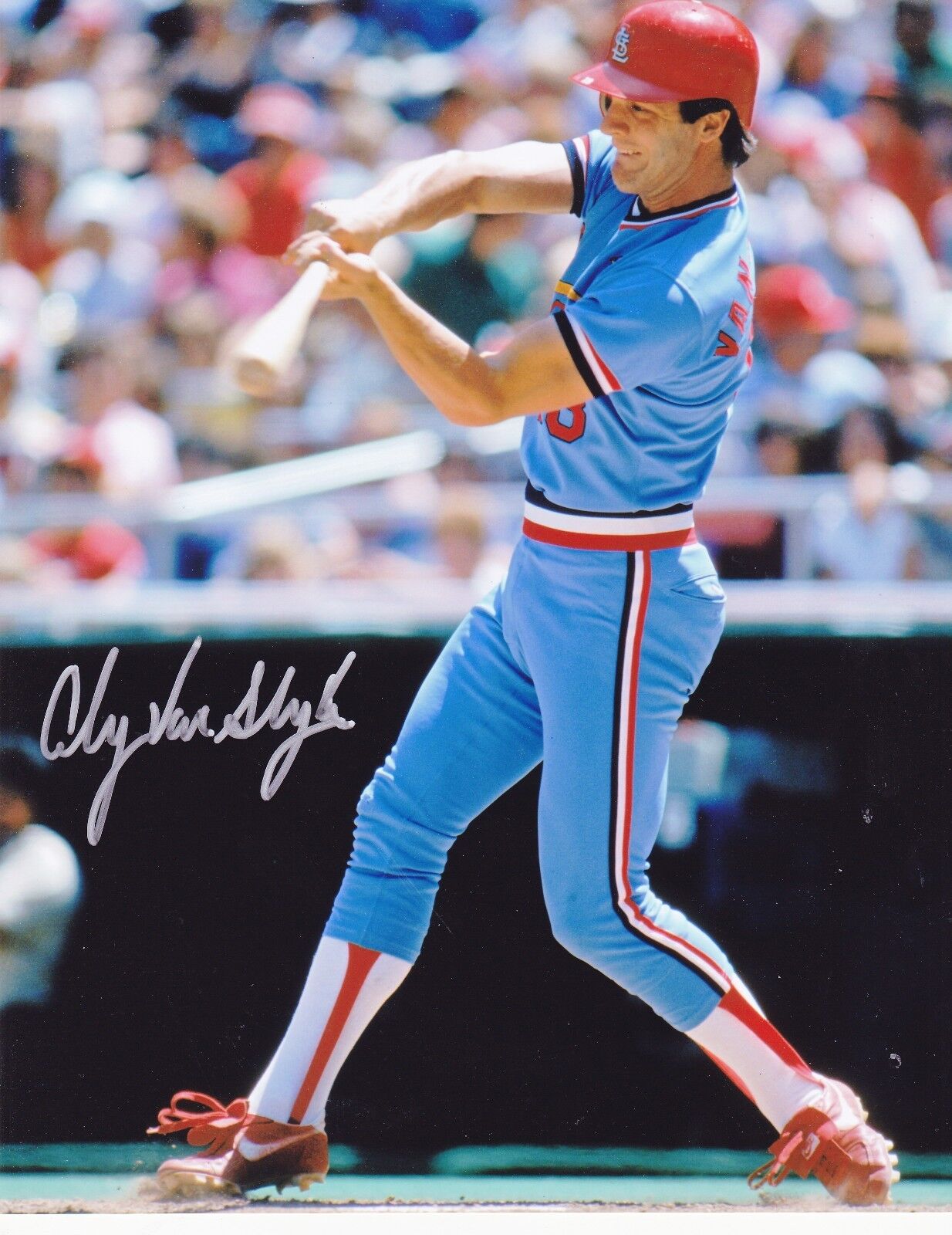 ANDY VAN SLYKE ST. LOUIS CARDINALS ACTION SIGNED 8x10