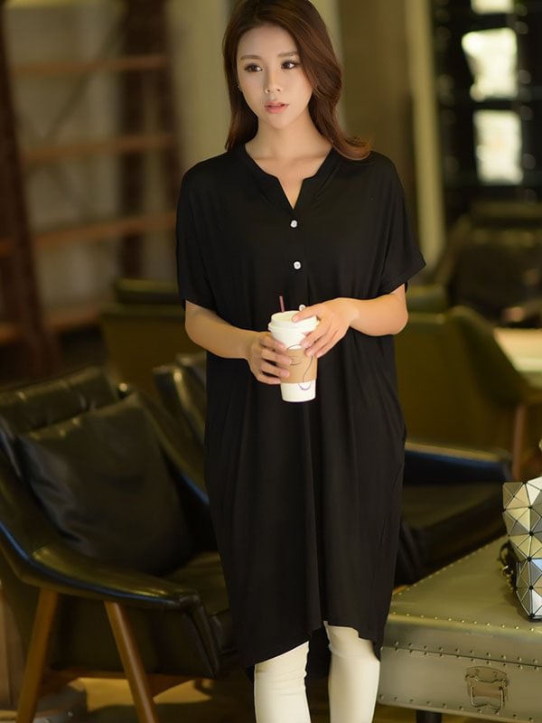 Leisure Solid Short Sleeve Pajama Dress