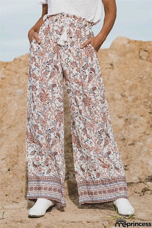 Boho Floral Wide Leg Palazzo Pants