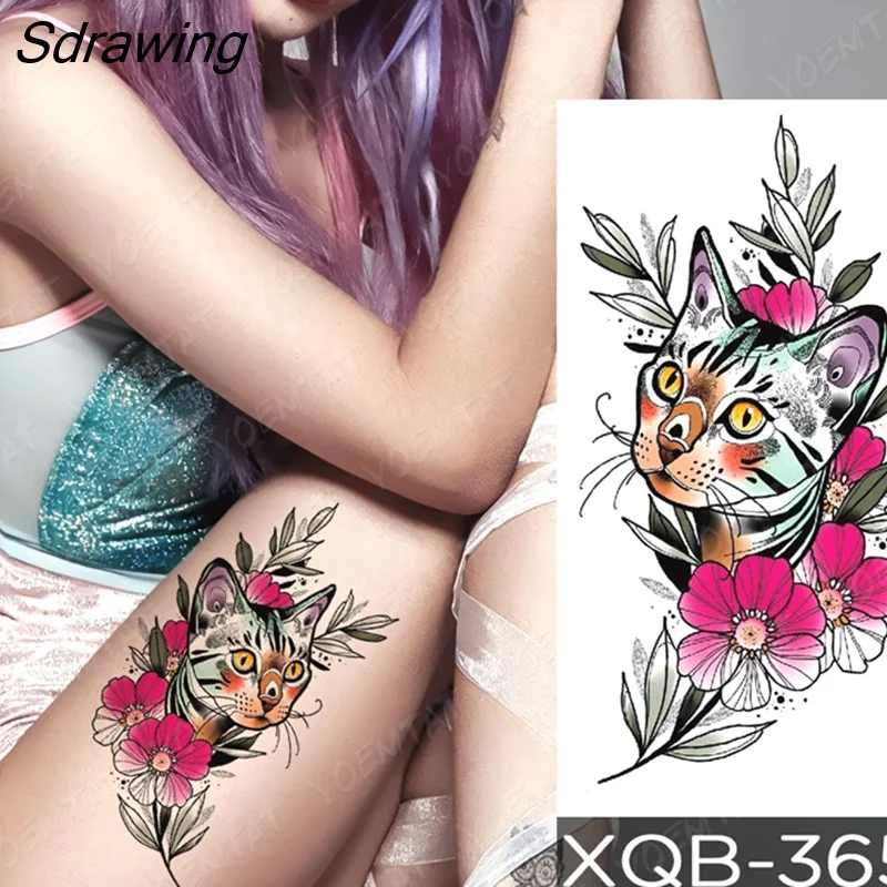 Sdrawing Temporary Tattoo Sticker Rose Snake Flower Tattoos Lace Tiger Dragon Body Art Arm Fake Sleeve Tatoo Women
