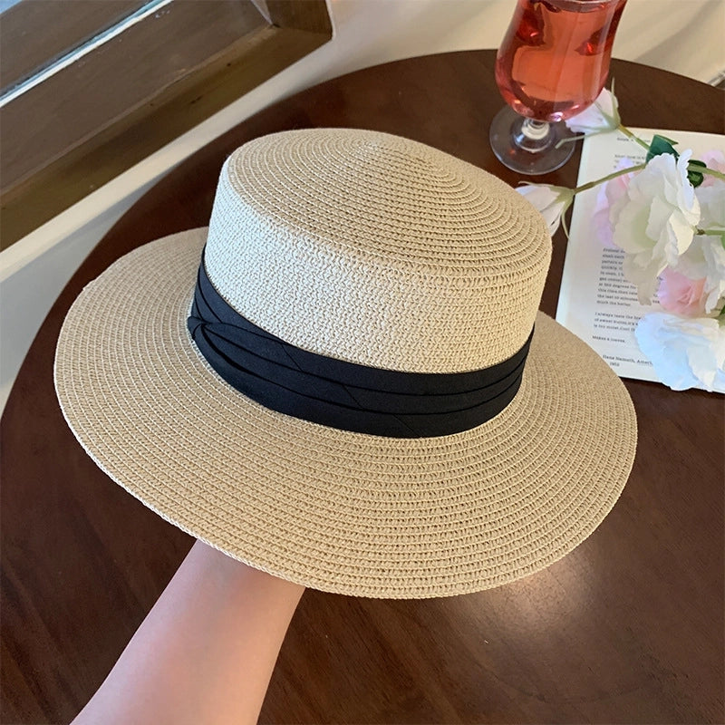 Women’s Vacation Color Block Flat Eaves Straw Hat