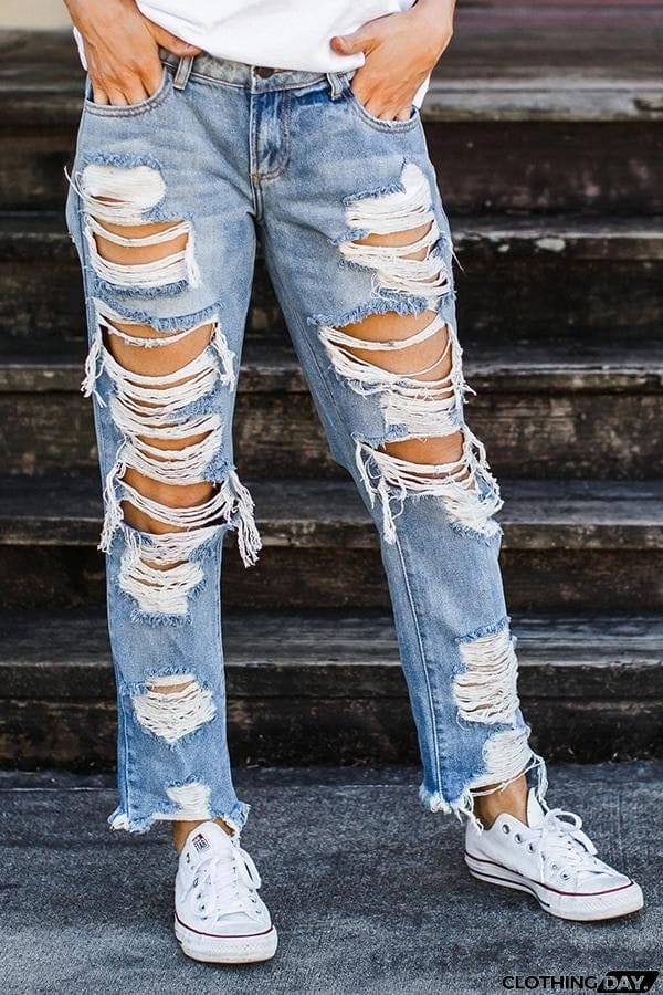 Heavily Destroyed Boyfriend Jeans