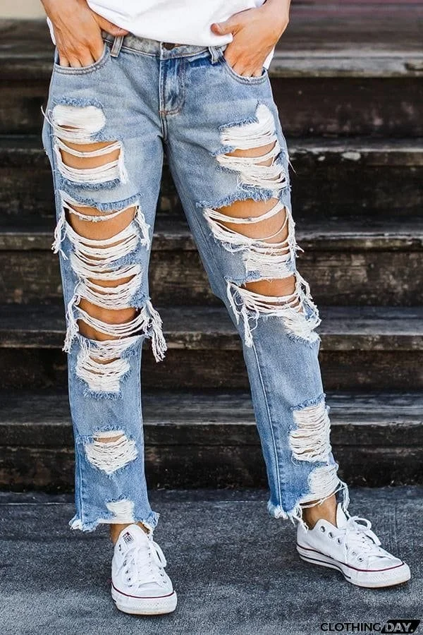 Heavily Destroyed Boyfriend Jeans