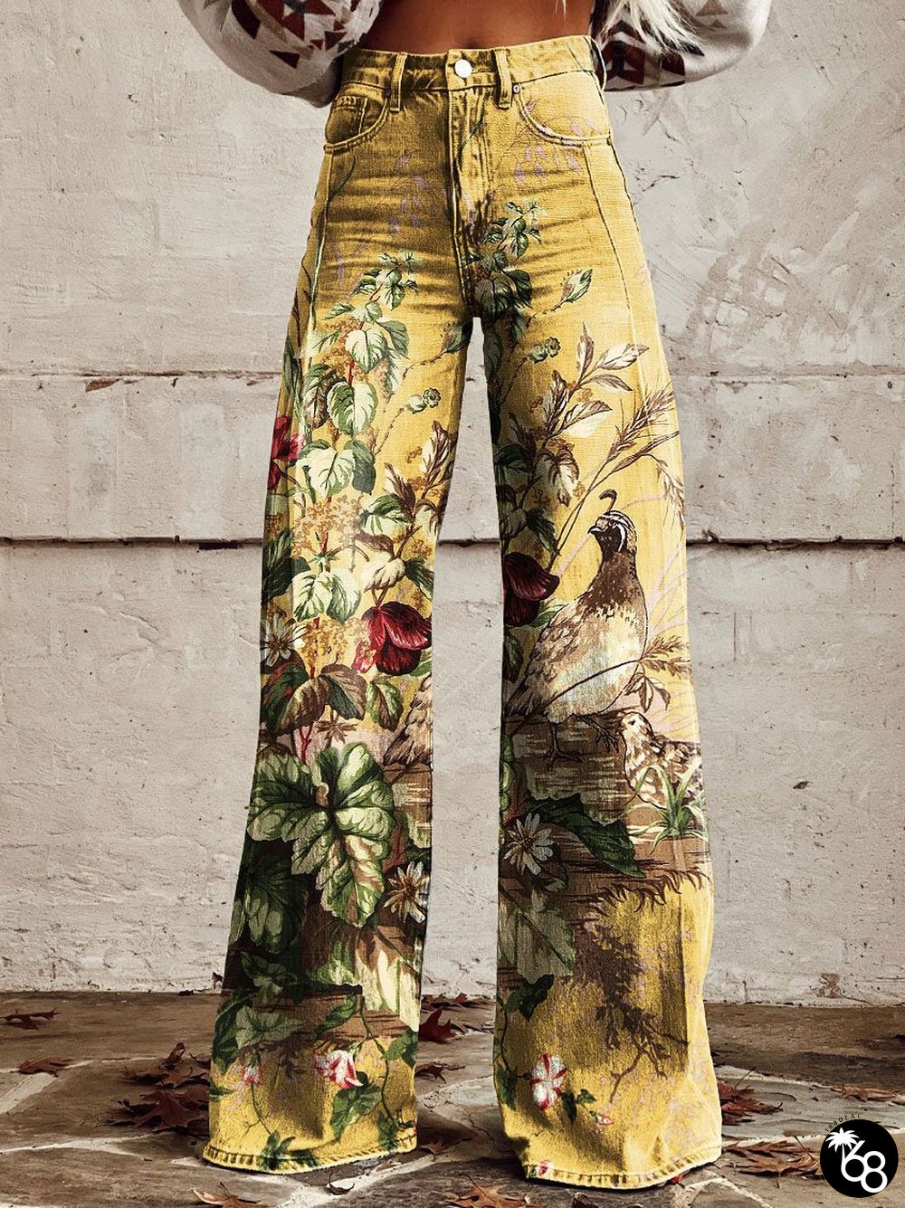 Women's Vintage Print Casual Wide Leg Pants | 168DEAL