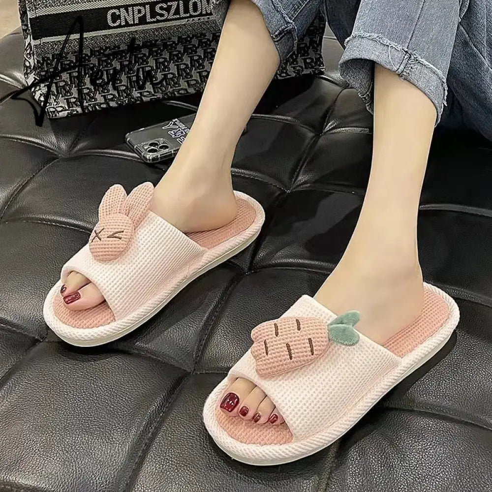 Cute Strawberry Plush Slippers Autumn House Slides Female Flip Flops Women Slippers Winter Home Warm Furry Linen Slippers Women Aiertu