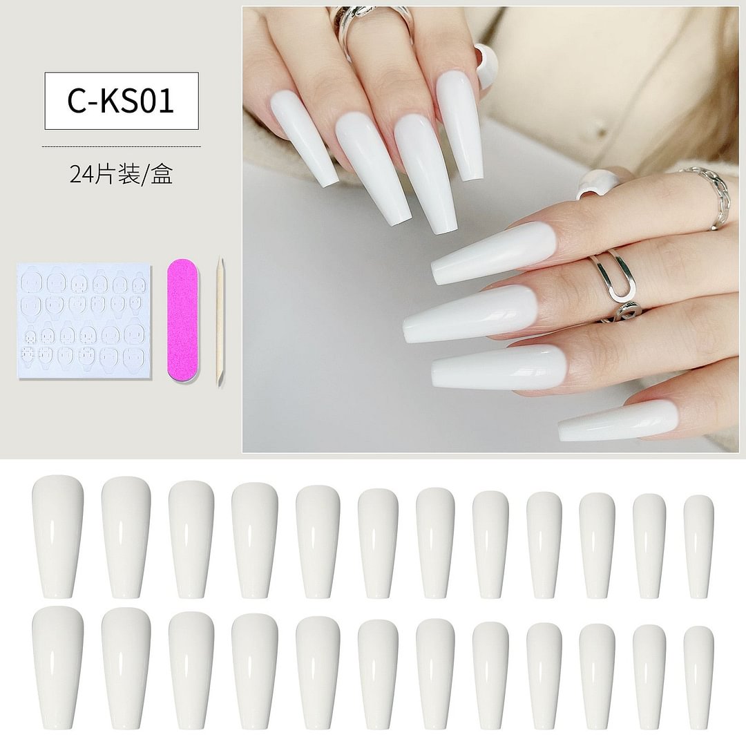 24Pcs/Box Solid Color Super Long Coffin False Nail Ballet Press on Nails Tips for Nails Art Artificial Fingernails Fake Manicure