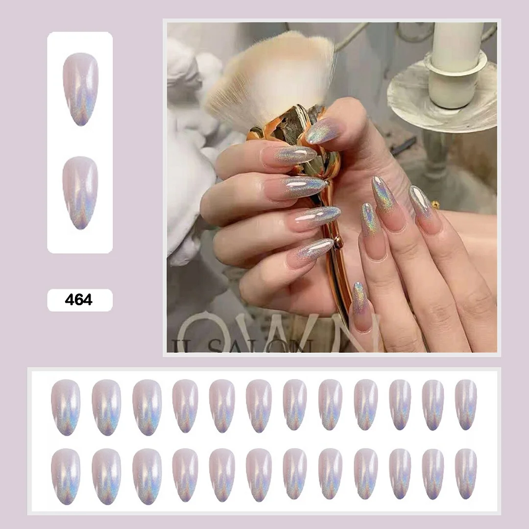 Mermaid Color Auroral Color Shell Fairy Fake Nail Art Wearable False Nails With Glue And Sticker 24pcs/box-Nail Inspo