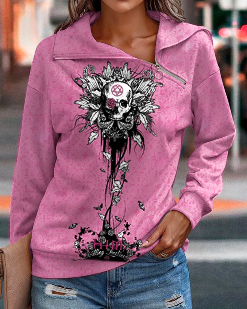 Women's Fashion Print Zip Hoodies-2308