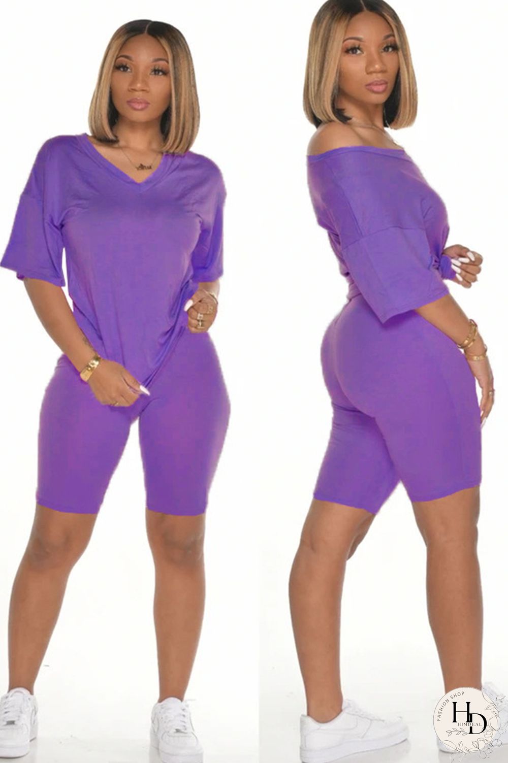 Yellow knit Casual Patchwork Two Piece Suits Solid pencil Short Sleeve