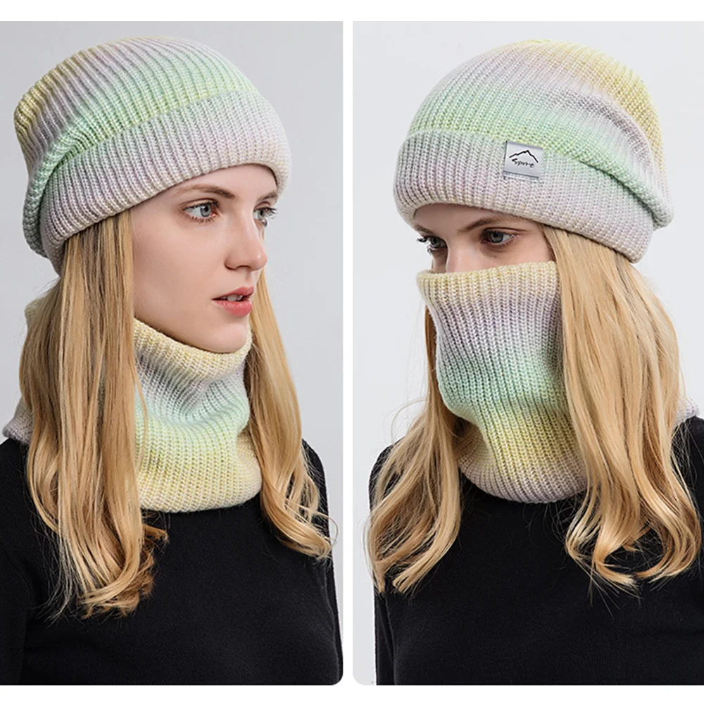 Tie Dye Winter Warm Knit Beanie Hat Scarf