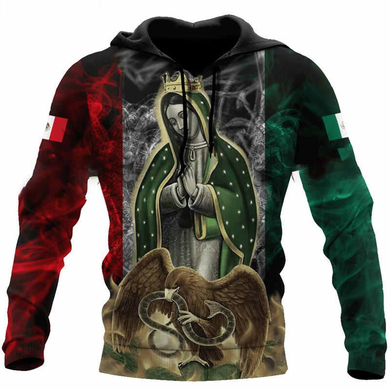 Erpret Fashion 3D Print Mexico Flag National Emblem Hoodie Men Tops Autumn Long Sleeve Mexican Aztec Sweatshirt Streetwear Clothing