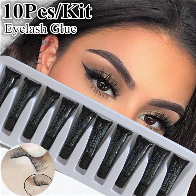New 10Pcs/set Professional Eyelash Glue for Lashes Dark-black Waterproof Long-lasting Eye Lash Glue Extensions for Makeup Tools