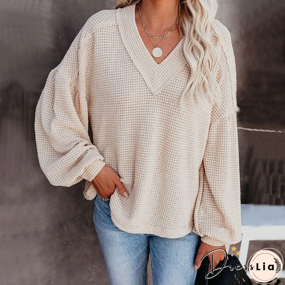 Ladies Sweater Neck Knitted Pullovers Autumn Winter Lantern sleeve solid warm Halloween