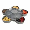 Divided Spinning Snack Serving Tray 5-Compartment Rotating Round Snackle Box Container with Lid for Chips and Dip Nut Candy Fruit Party Picnic