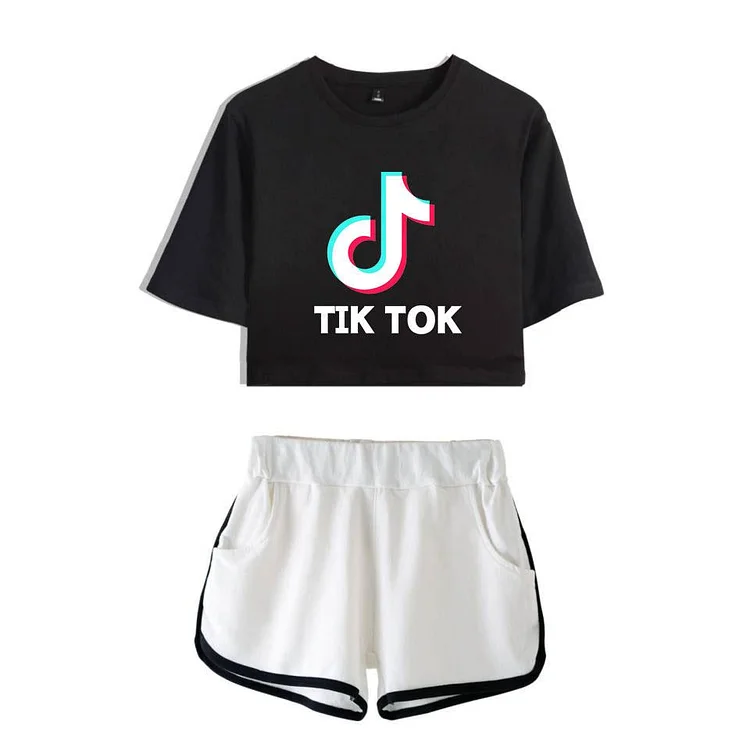 Tik Tok 2PCS Crop Tops Shorts Cotton Crop Sets-Mayoulove