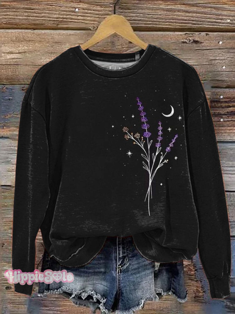 Simple Lavender Graphic Printed Casual Sweatshirt Multicolor / S