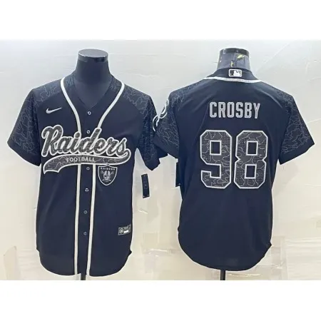 Men's Las Vegas Raiders #98 Maxx Crosby Black Reflective With Patch Cool Base Stitched Baseball Jersey