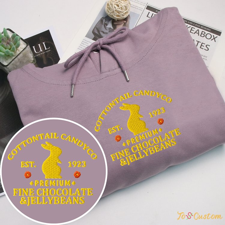 TOSCUSTOM™ Cottontail Candy Embroidered Hoodie Easter Bunny Jellybeans Gift