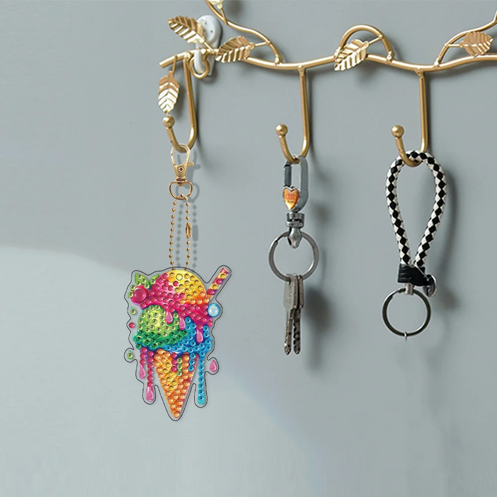 6Pcs Double Sided Special Shaped Ice Cream Diamond Painting Keychain for Adults