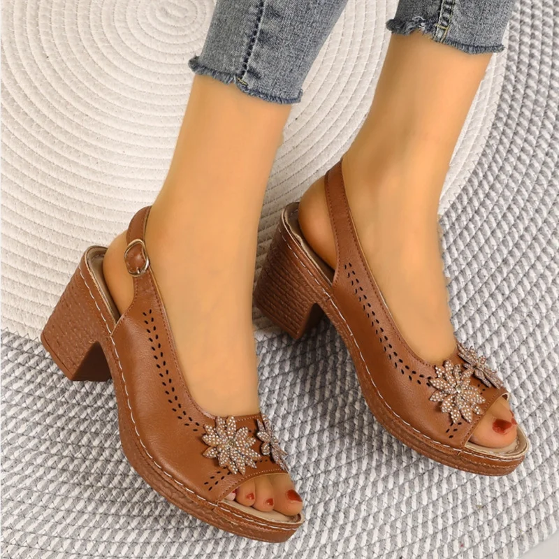 Breakj Breakj Flowers High-Hees Cool Slippers Women 2025 Summer New Fashion Casual Cold Slippers Women