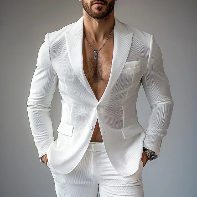 Okaywear Peaked Lapel Two Button Long Sleeve Solid Blazer 