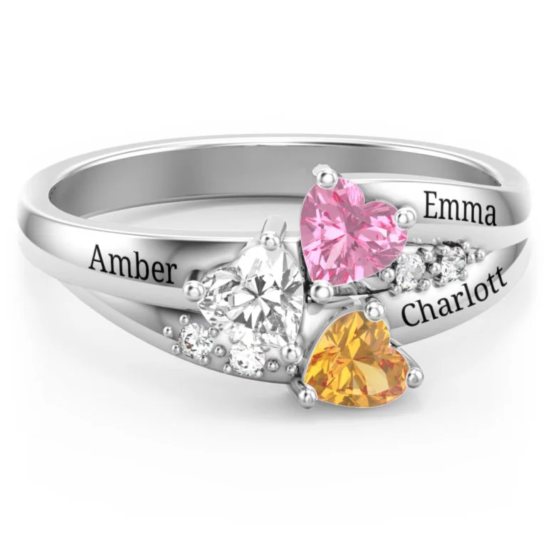 Vangogifts 1-8 Heart Gemstone Mother's Ring with Accents | Best Gift for Mom Wife Girlfriend