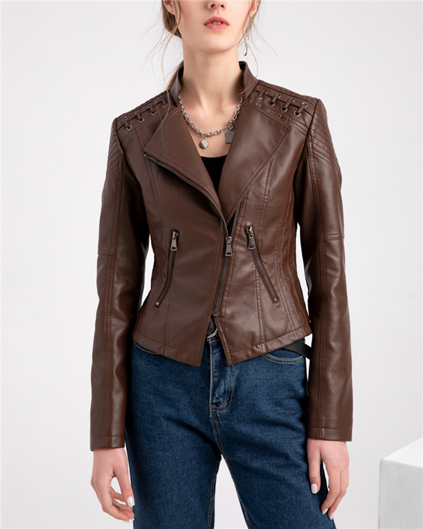 Women's leather short jacket slim thin leather jacket ladies motorcycle ...