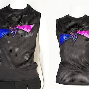 pornhint Pornhint Mesh Top Unisex Handmade Festival Clothing with Colourful Triangles