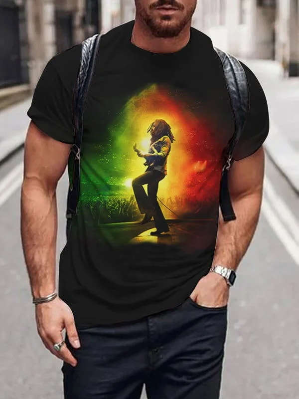 Wearshes Reggae Print Casual Cozy Vintage Short Sleeve T-Shirt