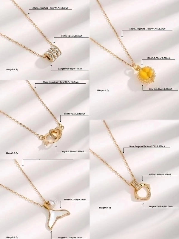 Minimalist Heart Shape Fish Tail 304 Stainless Steel Rhinestones Shell Plating Inlay Necklace