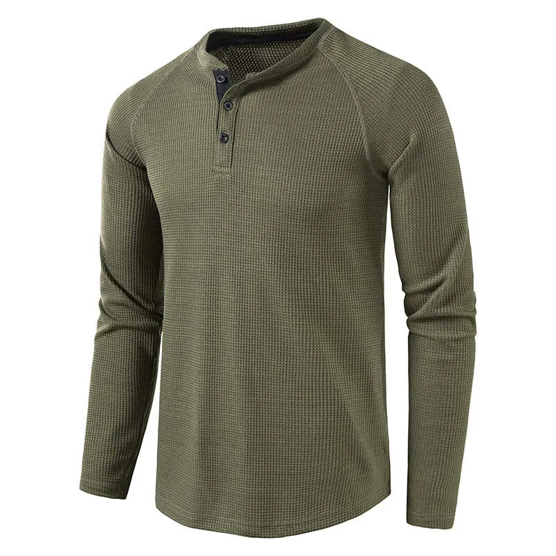 Men's Waffle Knit Henley Top &ndash; Breathable Button Placket Shirt &ndash; view 2