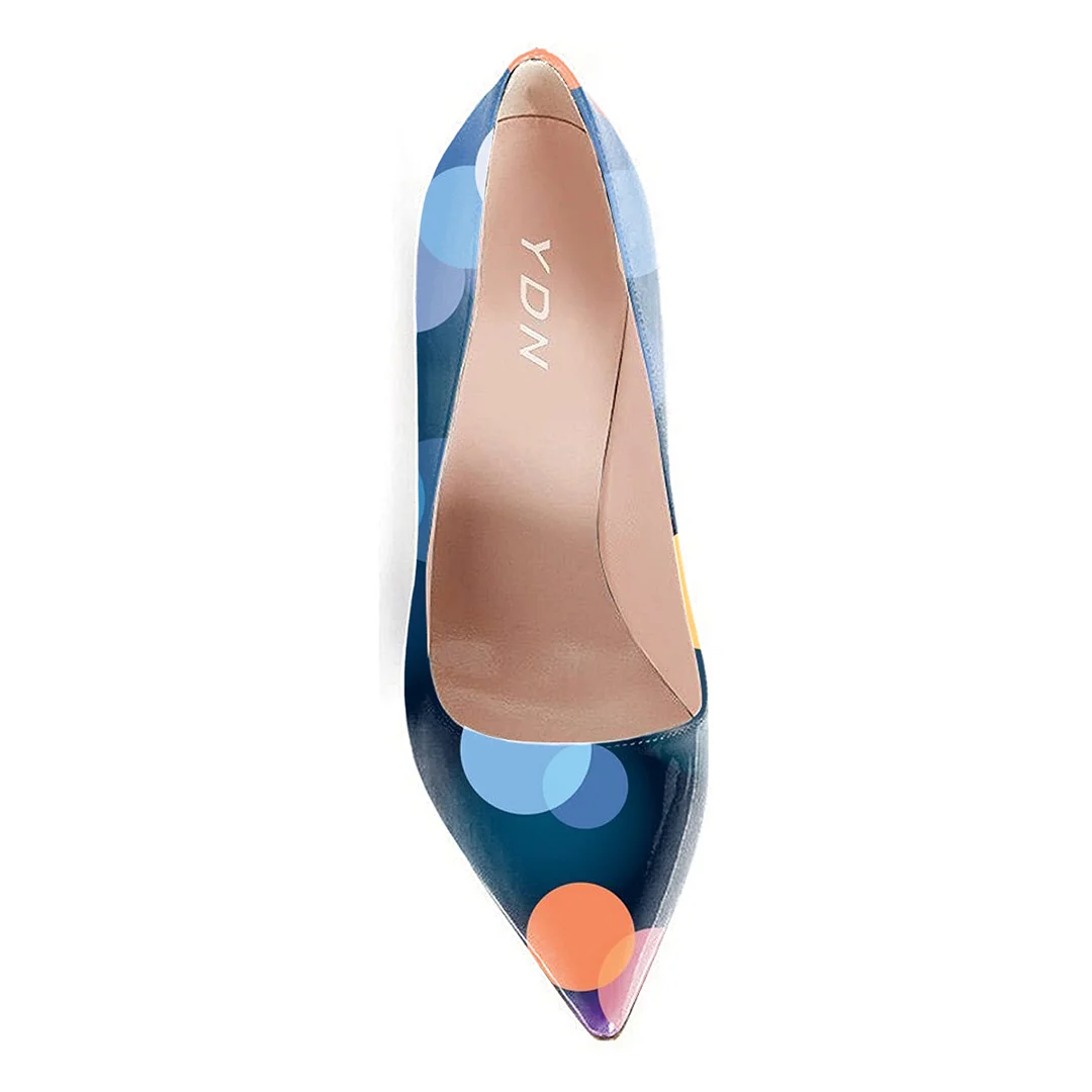 Women's Colorful Polka Dot Printed Patent Leather Stiletto Heel Pumps 
