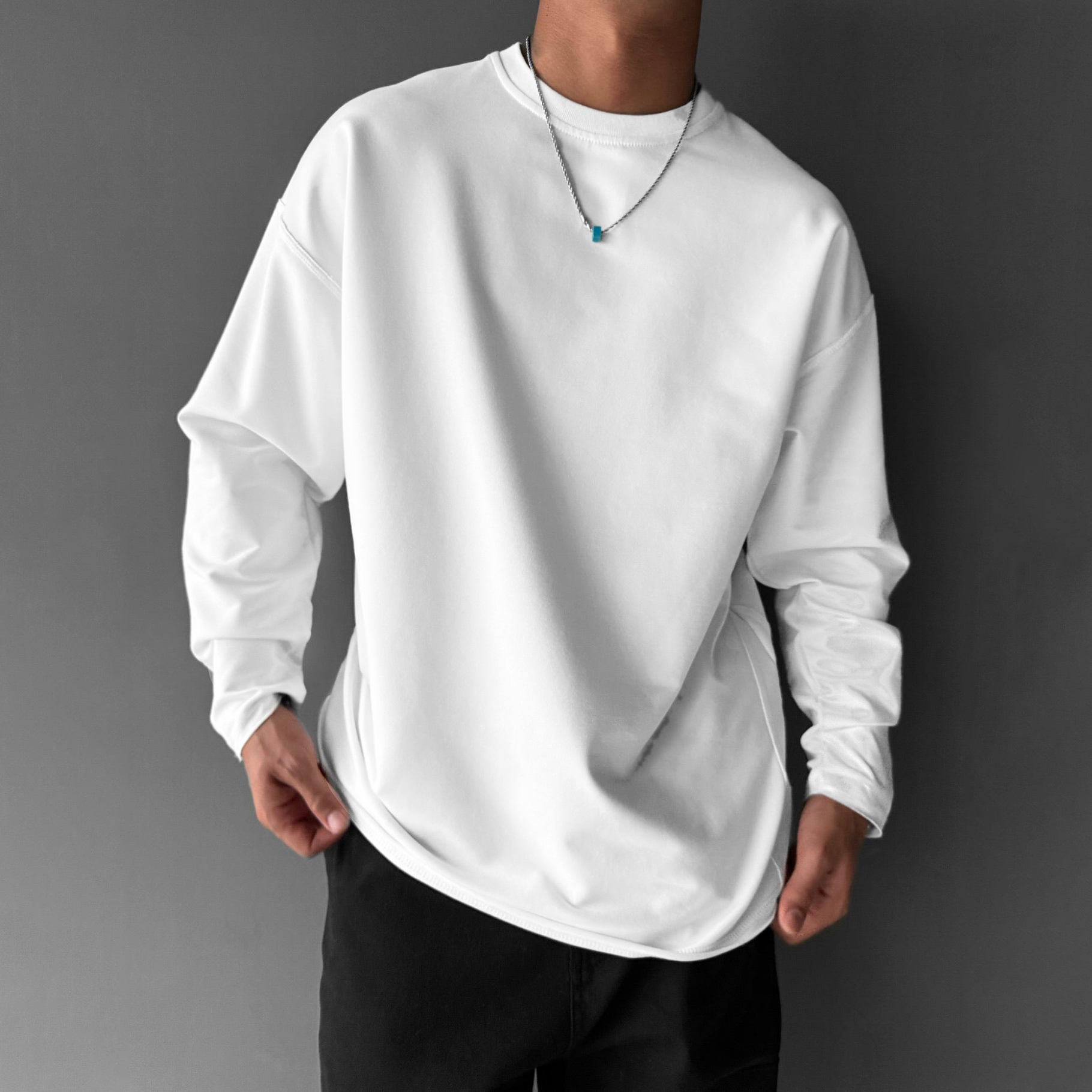 230g Pure Cotton Round Neck Loose And Comfortable Long-sleeved T-shirt Unisex Casual Fashion Solid Color Bottoming Shirt